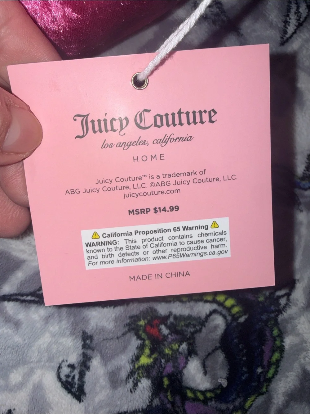 Juicy Couture Pink Velvet Storage Bin Basket with Silver Heart